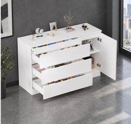 White Wooden Side Cabinet / Dresser w/ Hidden Drawers