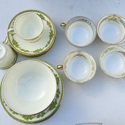 Mixed Vintage Fine China, Coffee Cups, a Bowl, 6 Dessert Plates, Good Condition. 