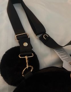 Mickey Black Faux Fur Crossbody Bag with Strap