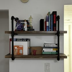 2 tier industrial pipe wall shelf