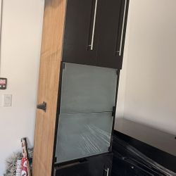 90” Heavy Wood TV Stand / Cabinet (Black w/ Glass Doors)