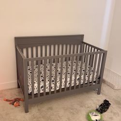 Gray Wooden Baby Crib
