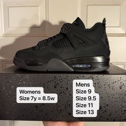 Air Jordan 4 Retro Black Cat Size 7y Size 9 Size 9.5 Size 11 Size 13