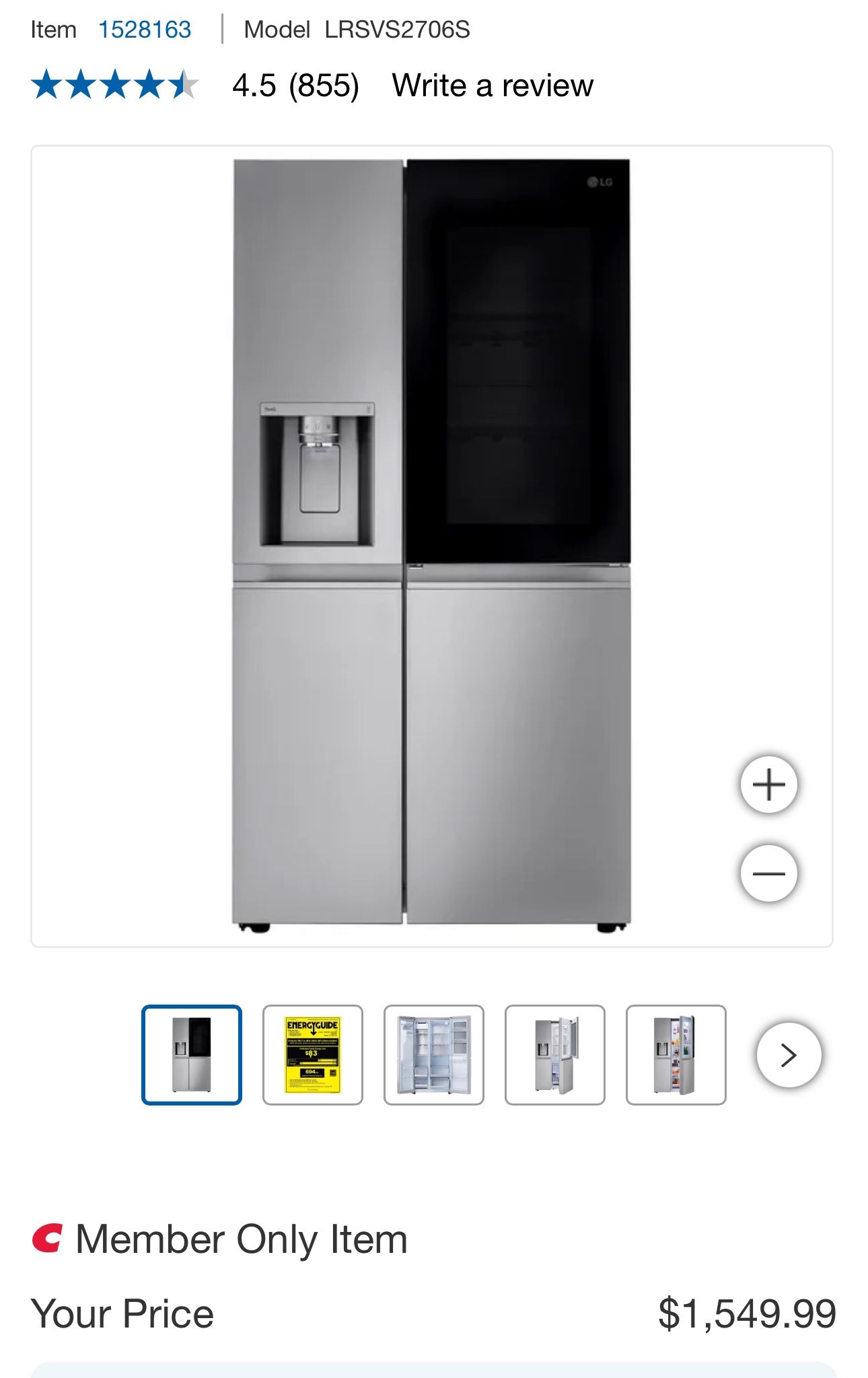 NEW LG 27 cu.ft. Smart Side-By-Side InstaView Door-in-Door Refrigerator with Craft Ice