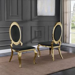 Black And Gold Frame Stainless Steel Side Chairs Set (2)