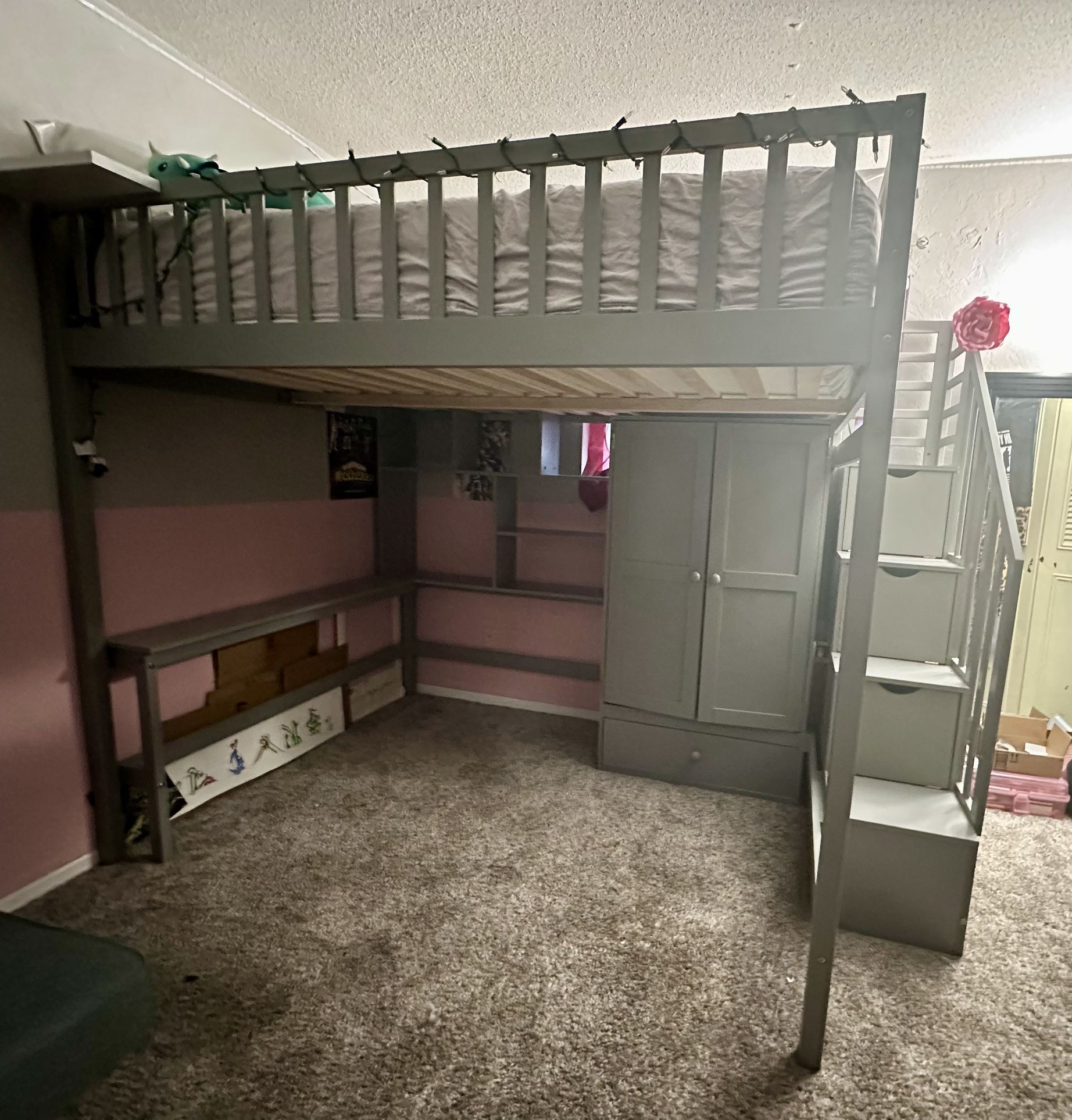 Full Size Loft Bed w/storage And Dresser 