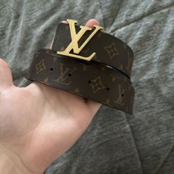 Brown lv Belt Gold Buckle 