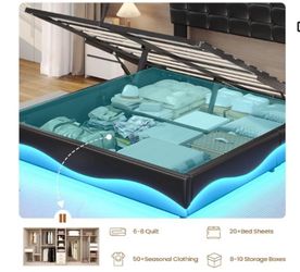 Queen lift up storage charging stationand lights