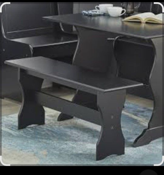 TMS 3-Piece Corner Reversible Indoor Dining Breakfast Nook with Storage, Includes Nook, Table and Bench, Black