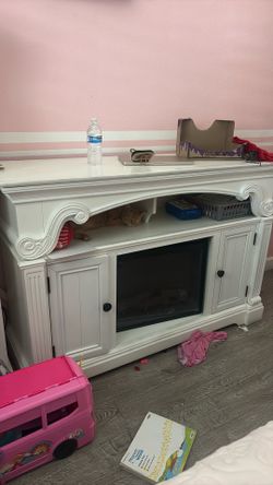 White fireplace cabinet