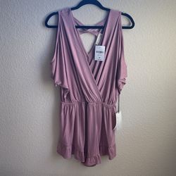 Blush Open Back Short Sleeve V-Neck Romper 