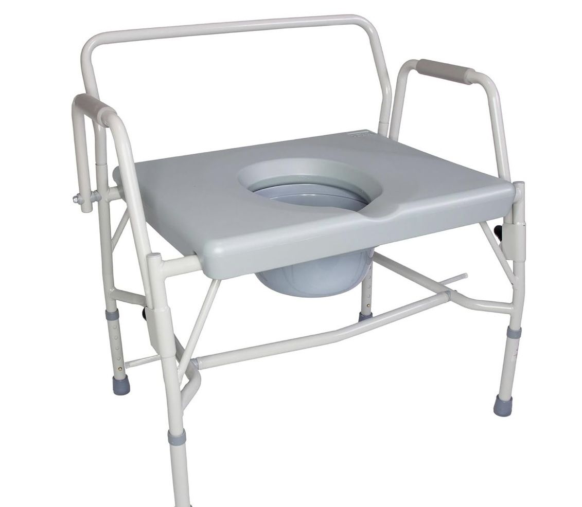 DMI Drop Arm Portable Toilet Commode, Extra-Wide Seat, 500 Pound Weight Capacity, Bucket with Lid Included, Adjustable Legs, Elderly Assistance Produc