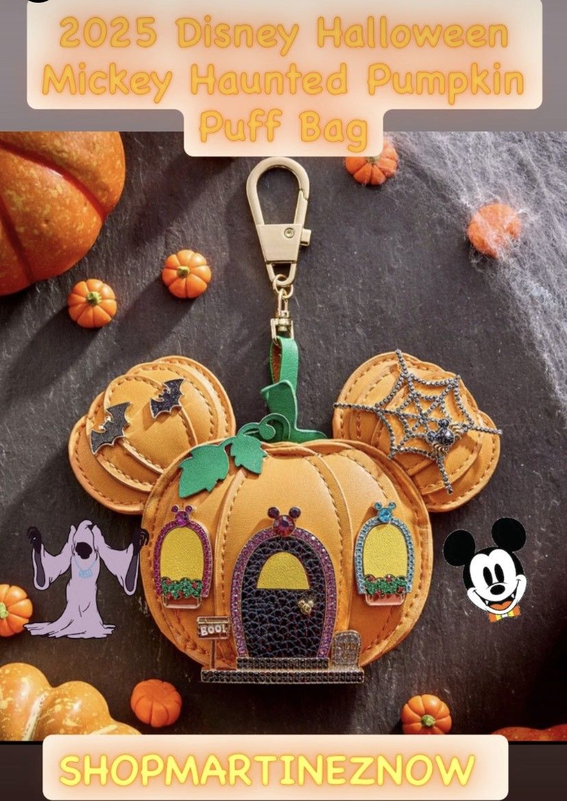 2025 Disney Halloween Mickey Haunted Pumpkin Puff Bag Charm NWT