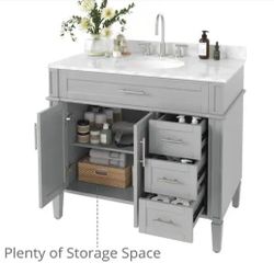 36" Bathroom Vanity With Carrara Marble Top 