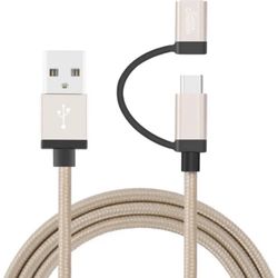 CableCreation 2-in-1 Lightning & Micro USB Braided Cable MFi Certified-Gold-4ft