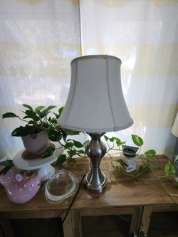 Brushed Nickel Table Lamp with White Shade