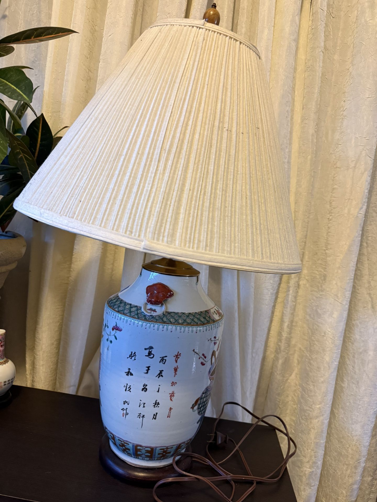 Antique Chinese Porcelain Vase Lamp with Yellow Stone Finial