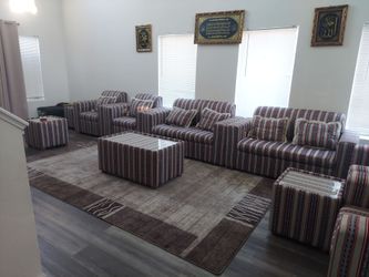 Sofas, 8 seats and tables with the same materials.