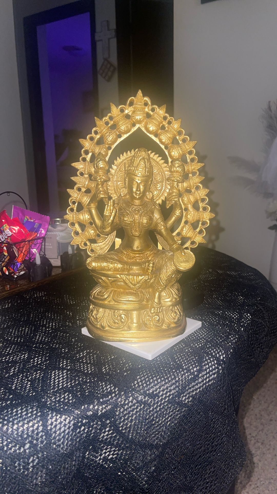 Divine Blessing: 10" Brass Lakshmi Statue - Goddess of Wealth & Prosperity