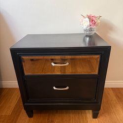 Nightstand with Mirror Panel on Top Drawer