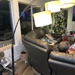 Trilage 84" Modern LED Floor Lamp with 3 Adjustable Arms, Tan Fabric Drum Shade