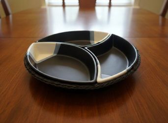 3-Piece Ceramic Nut/Candy/Relish Tray with Wicker Basket Holder