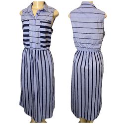 Vilagallo Blue & Navy Stripe Cotton Sleeveless Dress 100% Cotton Size Large