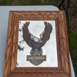 Harley Davidson Eagle Mirror Wooden Frame - Mancave 