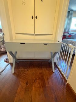 Gray desk with storage