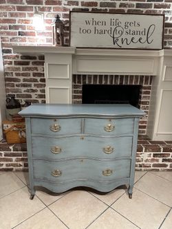 Beautiful Refinished Antique Dresser / Linen Chest / Chest of Drawers / Entryway Piece / with Wooden Castor Wheels and KEY!