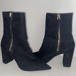 Black Booties With Gold Zipper Details 