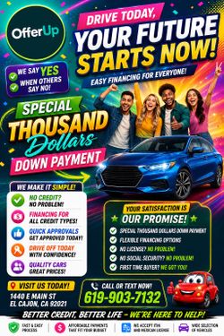 $1,000 dlls down payment Especial!!!