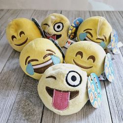 Set of 6 I Love Emoji 2.5" Round Emoji Faces Bean Bag Plushies Stiffed Animals Set. Smiley Face, Laughing Teary Eyed Face and Laughing Toungue Out Fac