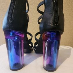 Qupid Strap With Lucite Purple Blue Heels Size 7