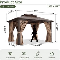 NEW GAZEBO WITH DOUBLE POLYCARBONATE ROOF, CURTAINS INCLUDES.