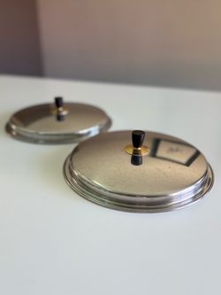 Vintage Mid-Century Modern 10" Stainless Steel Lids (Set of 2)