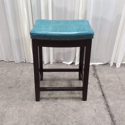 Teal Faux Leather Tufted Bar Stool with Nailhead Trim