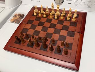 Wooden Chess and Checkers Board Game Set