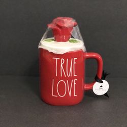 NEW Rae Dunn Red True Love Disney Princess Beauty & The Beast Topper Mug