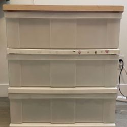 🌼 Plastic Storage Drawer Unit (3-Tier) with Wood Top & Wheels