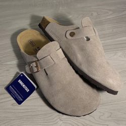 Birkenstock Bostons Taupe Suede Men’s Size 9.5