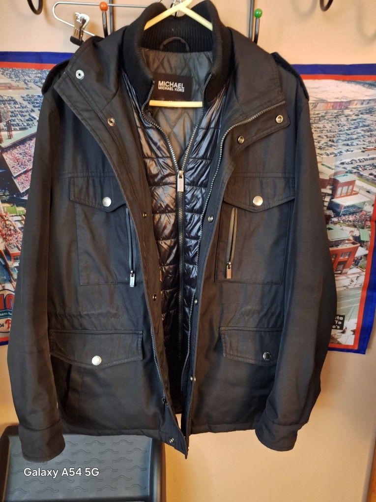 Michael Kors Black Jacket Polyester Water Rain Resistant Mens Size Medium $95