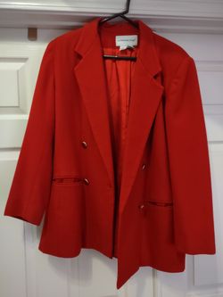Vintage Fundamental Things Red 100% Wool Blazer Size 12 Lower Price