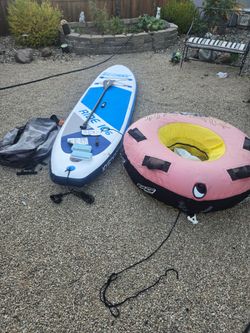 Inflatable Standup paddleboard SUP and Boat Towable tube river float must see for both! FIRM