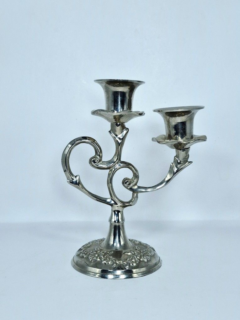 Jordan Sheffield floral candlestick with two candles