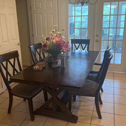 Wood Table Set 6 Chairs 