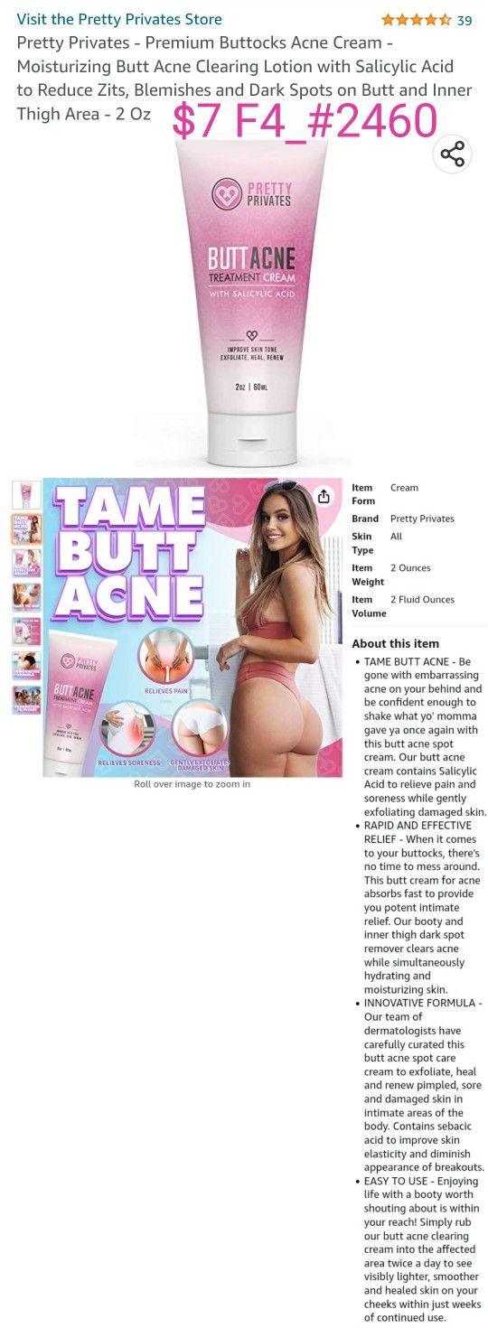 Pretty Privates - Premium Buttocks Acne Cream - Moisturizing Butt Acne Clearing Lotion with Salicylic Acid to Reduce Zits, Blemishes Dark Spots 2 oz