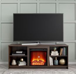 Mainstays Fireplace TV Stand for TVs up to 65", Walnut
