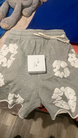 Gray Fleece Shorts with Cloud Floral Print