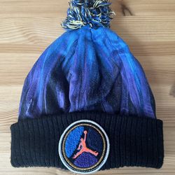 Jordan Youth Boys Aqua Embroidered Patch Jumpman Logo Retro Pom Pom Beanie Hat